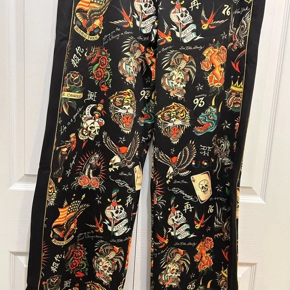 Ed Hardy Flashboard Track Pants Sz L Wide Leg Embroidered tattoo NWT Women. - Picture 4 of 11